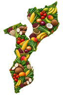 Mapa de Moçambique formado por produtos agrícolas